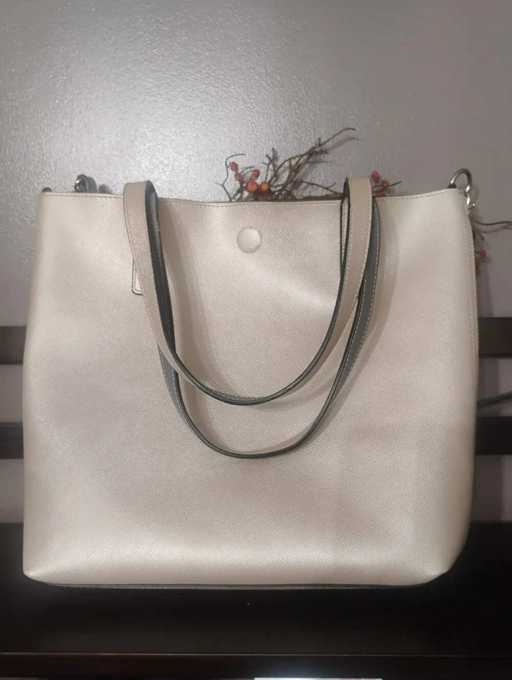 Champagne & Gray Tote with Crossbody Strap NWOT